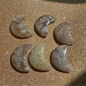 Lot of 6 flower agate half moon shape stones- 1 inch